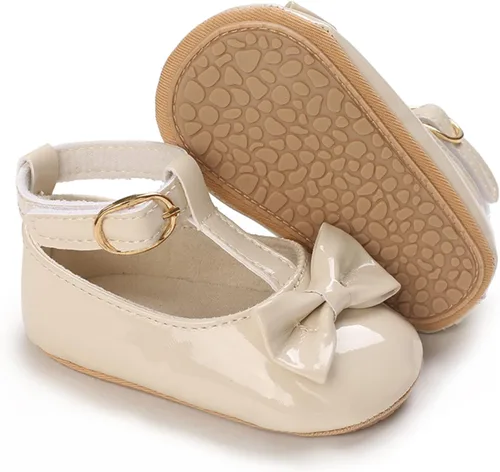 WILLFUN Zapatos planos Mary Jane para bebés y niñas con lazo, vestido de princesa, zapatos de cuna, suela de goma suave antideslizante para los