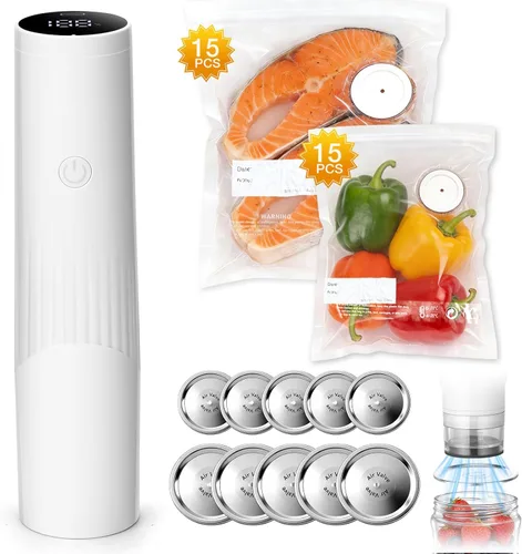Sellador al vacío inteligente para alimentos con pantalla LED, máquina selladora al vacío de mano de succión fuerte de 65 kPa para bolsas