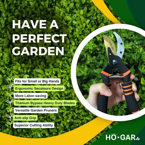 Miniatura 3 de HO.GAR Kit de tijeras de podar de titanio de alta calidad: podadoras manuales profesionales resistentes, tijeras de jardinería, tijeras ergonómicas.