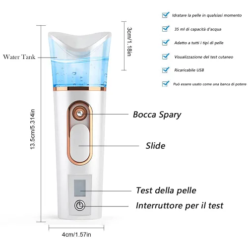 Miniatura 8 de Rociador nano práctico de la niebla con el probador de la humedad del analizador de la piel Atomización facial portátil, vaporizador