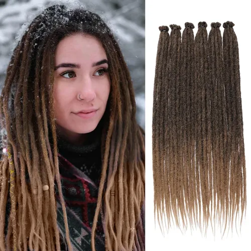 Miniatura 50 de Leeven Extensiones de rastas grises de 40 hebras de 18 pulgadas con terminación única hechas a mano, extensiones de rastas suaves de 0.6 cm