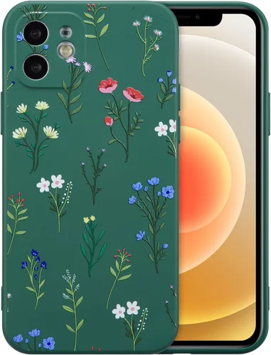 Miniatura 13 de RALEAVO Funda Floral para iPhone 12, Cubierta de Silicona Líquida con Bonito Patrón de Rama de Flores para Niñas y Mujeres, Funda Protectora de Goma