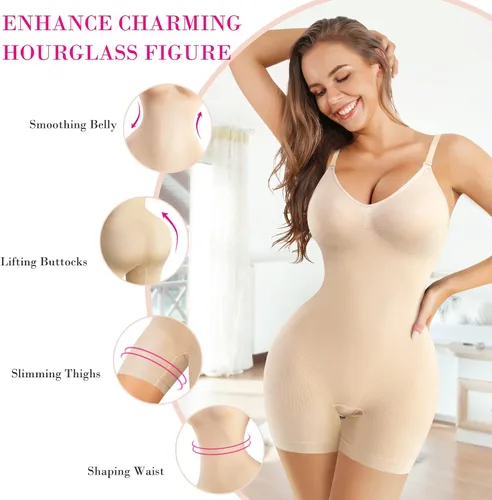 Miniatura 4 de Nebility Body de entrenamiento de cintura para mujer, delgado, cuerpo completo, sin costuras, sexy, cuello en V, elástico, overol
