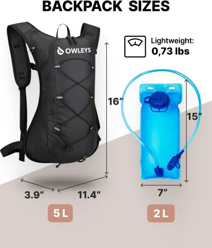 Miniatura 3 de Owleys Mochila de hidratación - Mochila de hidratación ligera e impermeable Bolsa de agua de 2 litros Mochila para correr y ciclismo