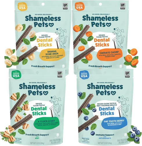 Miniatura 18 de Shameless Pets Golosinas dentales para perros, Carrate Chomp, palitos dentales saludables con soporte para la piel y el pelaje para limpieza