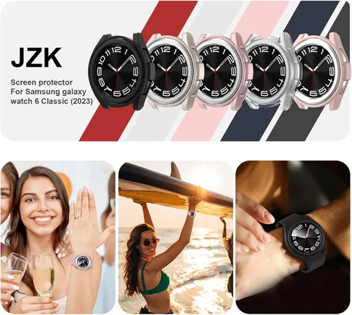Miniatura 6 de Paquete de 2 + 4 fundas con protector de pantalla para Samsung Galaxy Watch 6 Classic de 1.693 in, JZK 2 Hard PC Bumper Case + 4 protectores