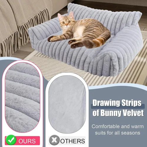 Miniatura 4 de Lindo sofá cama para gatos de interior, sofá esponjoso para gatos con forro polar de pana suave de alta calidad, lindas camas para perros pequeños