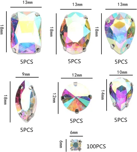Miniatura 3 de Diamantes de imitación AB para coser, Choupee 130 piezas de diamantes de imitación para coser con respaldo de metal, engaste de dientes, garra