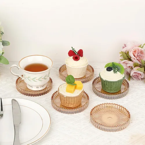 Miniatura 7 de JUXYES Juego de 5 posavasos de cristal tono ámbar redondos, tapetes para tazas de vidrio, posavasos para bebidas, café, té, vino, posavasos