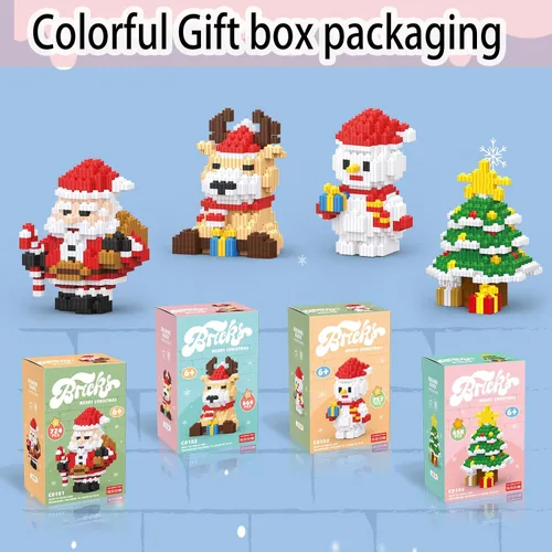 Miniatura 2 de Bloques apilables de Navidad compatibles con Lego, Navidad, Papá Noel, juego de microbloques de construcción, caja de regalo de Año Nuevo, regalos