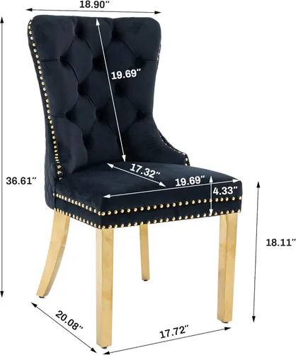 Miniatura 3 de KCC Juego de 2 sillas de comedor tapizadas de terciopelo, modernas sillas capitoné con botones con anillo de cabeza de león y patas de acero Patas
