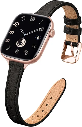 Miniatura 32 de STIROLL - Correa delgada de cuero para reloj inteligente, compatible con Apple Watch de 38, 40, 41, 42, 44, 45 y 49 mm, correa de cuero de grano