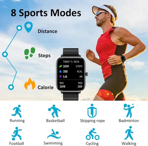 Miniatura 5 de PJYUBVOR Reloj inteligente, reloj inteligente para hombre, contestar/hacer llamadas, pantalla táctil de 1.83 pulgadas, monitor de actividad física