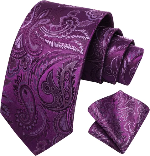 Miniatura 48 de HISDERN Corbatas para hombre, corbata de cachemira y bolsillo cuadrado tejido clásico floral para hombre, corbata de fiesta de boda