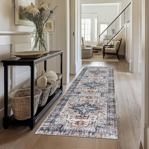 Miniatura 36 de Alfombra lavable para pasillo de 2 x 3: alfombra suave vintage para cocina, baño, lavandería, con respaldo antideslizante, alfombra de piso