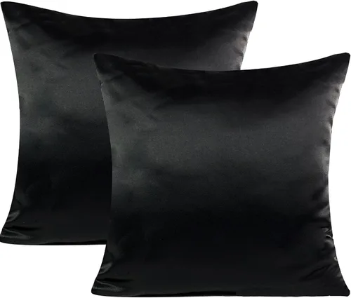 AVKA Studio Fundas de Cojines Decorativos de Satén de Calidad Gruesa - Juego de 2 - Negro 12x12 pulgadas Fundas de Almohada Decorativas - con Forro