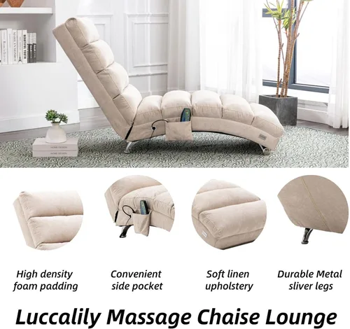 Miniatura 5 de Chaise Lounge de lino para interiores con función de masaje eléctrico, moderna silla reclinable para oficina, sala de estar o dormitorio