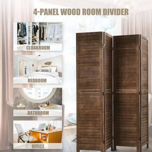 Miniatura 4 de Divisor de habitación, 4 paneles, 5.75 pies de madera separador de ambientes de pared, pantallas de privacidad plegables de privacidad, partición