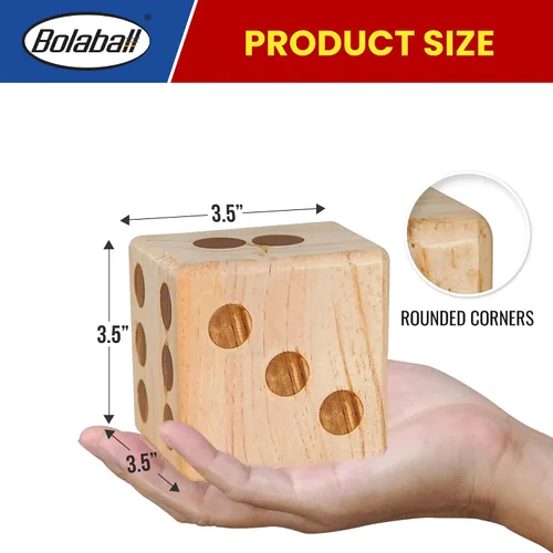 Miniatura 8 de Bolaball Juego de dados gigantes de madera de 3.5 pulgadas para patio – Kit de diversión duradero para exteriores incluye 6 dados grandes con bolsa