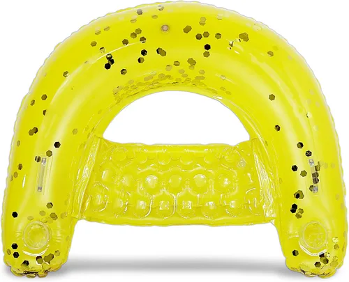 Miniatura 12 de POZA Silla flotante inflable para piscina, tumbona lujosa rellena de confeti brillante, 2 portavasos y asas integrados, silla flotante de agua