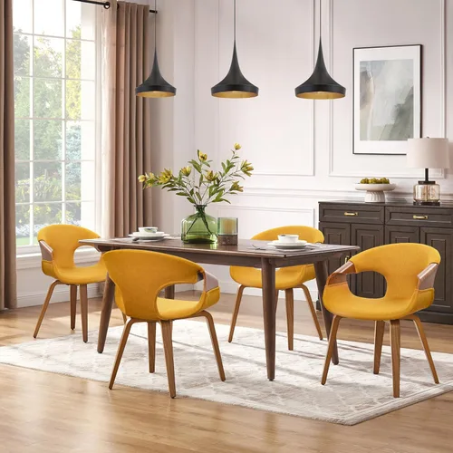 Miniatura 7 de Art Leon Silla de oficina de mediados de siglo, silla de escritorio moderna sin ruedas, silla de escritorio de madera tapizada de tela, silla