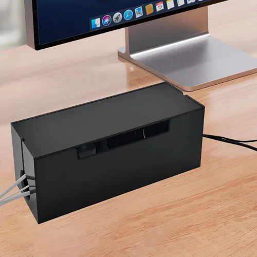 Miniatura 8 de Caja organizadora de cables para cables, 2 ranuras abiertas, organizador de regletas de alimentación debajo del escritorio y almacenamiento de Negro