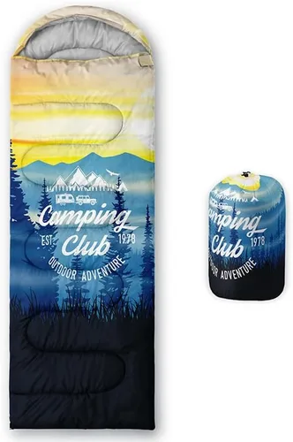 Miniatura 10 de Saco de dormir para adultos y niños, furgoneta de campamento de montaña verde, ligero, cálido, portátil, para interiores y exteriores, impermeable