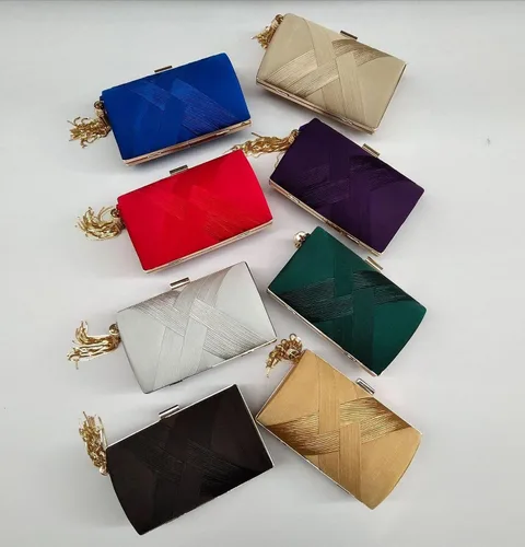 Miniatura 7 de Bolso de mano de satén, bolso de noche con borlas, bolso de mujer, fiesta, boda, cadena geométrica, bolso cruzado para mujer