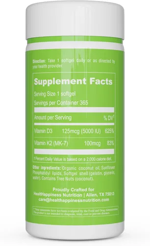 Miniatura 6 de UpNourish Liposomal D3 y K2 MK-7, absorción avanzada para una salud ósea óptima e inmunológica, suministra 5000 UI 125 mcg de vitamina D3 y 100 mcg