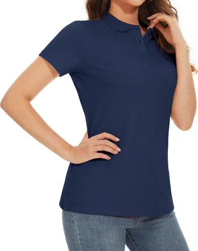 Miniatura 3 de MAGCOMSEN Camisas polo de algodón para mujer, de manga corta, con 3 botones, cuello de verano, camisas casuales de negocios