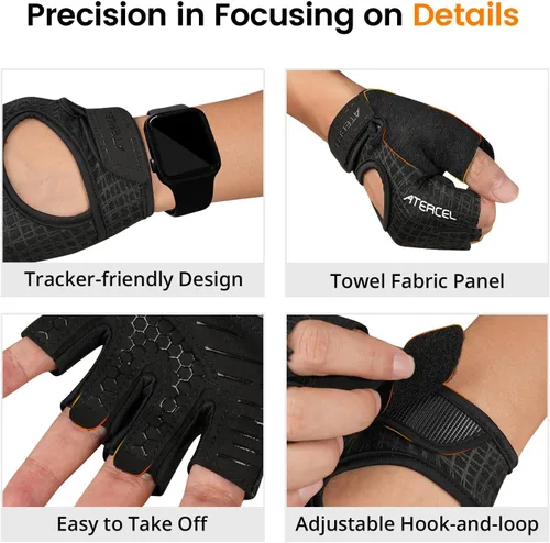 Miniatura 6 de ATERCEL Guantes de levantamiento de pesas, protección completa de la palma de la mano, guantes de entrenamiento para gimnasio, ciclismo, ejercicio