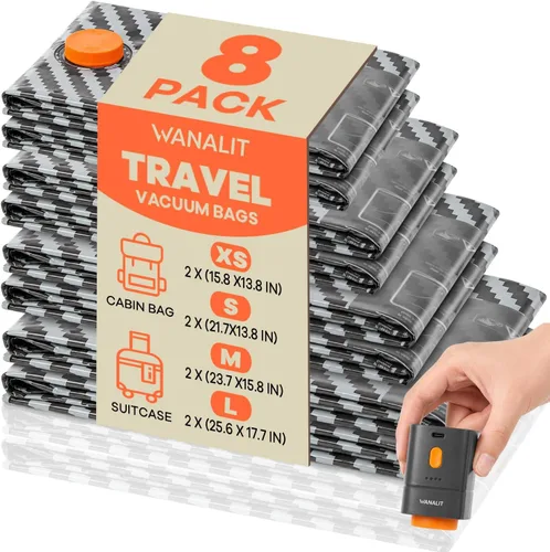 WANALIT Bolsas de almacenamiento al vacío de viaje con bomba eléctrica recargable, bolsas de compresión de ahorro de espacio, bolsa de sellado al
