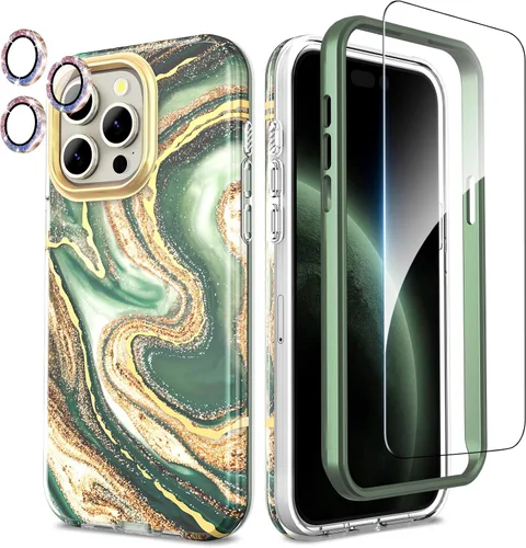 Miniatura 10 de SHEDEER Funda para iPhone 15 Pro MAX con protector de cámara con purpurina y protector de pantalla, patrón chic antiamarillento, protección contra