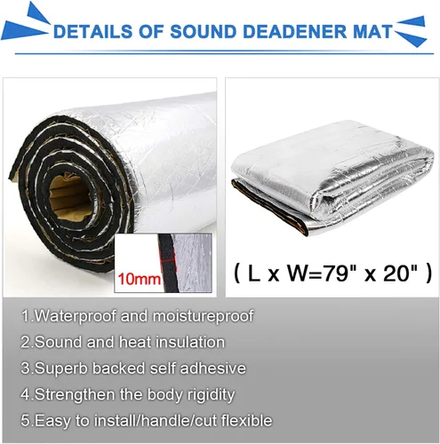 Miniatura 2 de Uxcell 394 mil 10 mm 10.76 pies cuadrados esterilla de amortiguación de sonido con espuma de aluminio para aislar el calor del motor del parachoques
