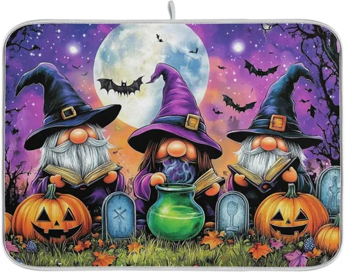 Miniatura 20 de Tapete de secado de platos de 16 x 18 pulgadas para encimera de cocina, hojas de arce y hojas de arce, tapete de microfibra reversible para secar