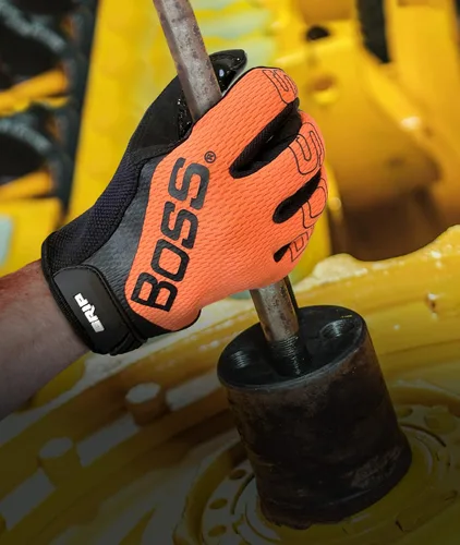 Miniatura 4 de Boss - Guantes de trabajo de seguridad de microfibra sintética de alta visibilidad con agarre de silicona, parte trasera de malla, agarre