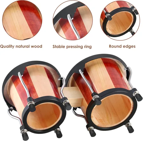 Miniatura 4 de EastRock Bongo - Juego de tambor de 4 y 5 pulgadas para adultos, principiantes, profesionales, instrumentos de percusión de madera y metal con llave