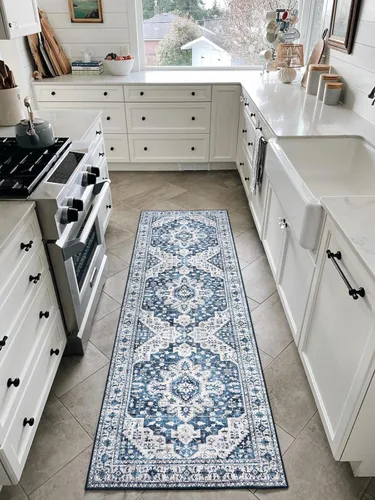 Miniatura 37 de Moynesa Alfombra de pasillo ultra fina lavable de 2 x 6 pies, antideslizante, resistente a las manchas, alfombra vintage que no desprende para Gris