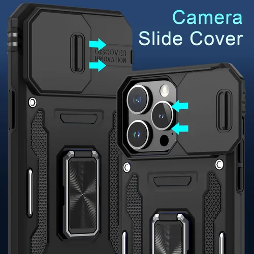 Miniatura 193 de DEERLAMN Funda para iPhone Xs Max con funda deslizante para cámara + protector de pantalla, soporte giratorio de anillo de grado militar a prueba