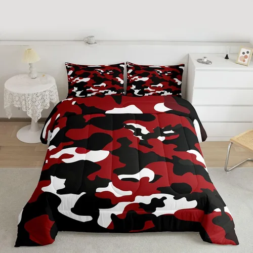 Miniatura 15 de Feelyou Juego de edredón de camuflaje de avión para niños, juego de ropa de cama con decoración de avión de camuflaje para adolescentes y niños