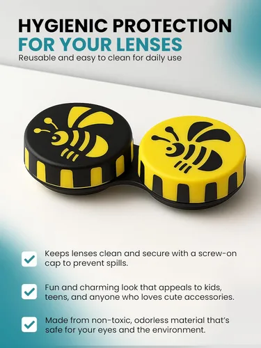 Miniatura 3 de SPORTS WORLD VISION Estuches de lentes de contacto divertidos de temporada Bee Cute Screw Top Almacenamiento de viaje Caja de lentes de contacto L/R