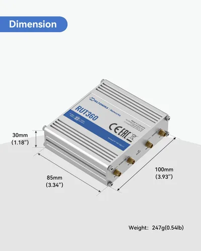 Miniatura 8 de Teltonika RUT360100100 - Router celular industrial 4G LTE Cat6, enrutador Wi-Fi 4G LTE con DI/DO, VPN avanzada, certificado por Verizon/AT&T/T-Mobile