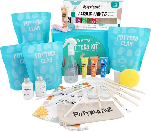 MCOOH Kit de arcilla seca al aire para principiantes, juego de cerámica todo en uno con herramientas de escultura, pinturas, barniz, kit de Paquete