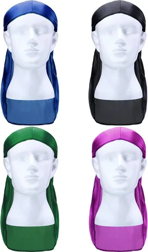Miniatura 2 de 8 gorras de seda Durag con ondas elásticas para la cabeza, cola larga, correas anchas