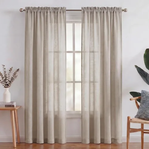 Miniatura 46 de Turquoize cortinas traslúcidas de lino natural, cortinas semitransparentes, cortinas de arpillera con bolsillo para cortinero, paneles para ventana