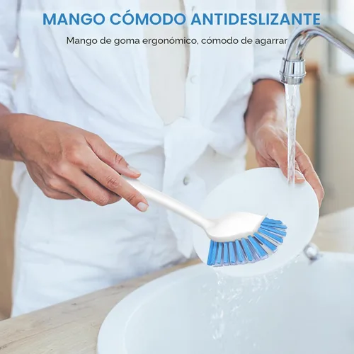 Miniatura 7 de SetSail Cepillo de platos con asa, paquete de 2 cepillos de cerdas rígidas con raspador integrado para limpiar platos, ollas y sartenes, fregadero