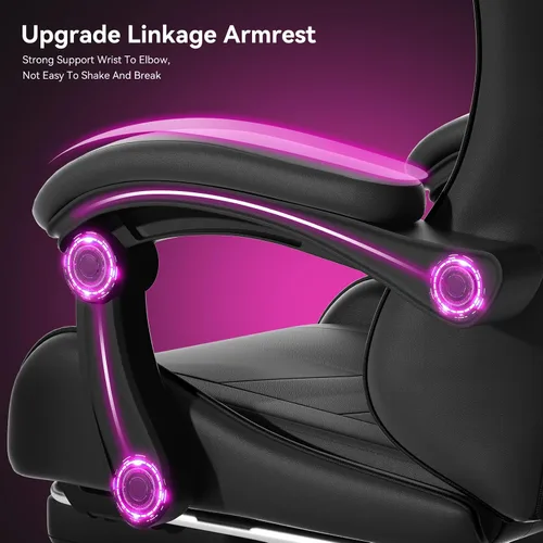 Miniatura 9 de Silla para videojuegos, sillas ergonómicas de computadora con brazos, soporte lumbar, reposapiés, reposacabezas giratoria de 360°, respaldo y altura