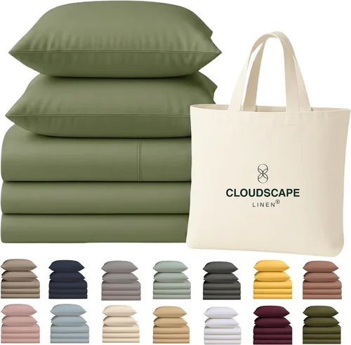 Miniatura 41 de Cloud Scape Linen - Juego de sábanas de 100% algodón egipcio, tamaño individual, juego de ropa de cama de lujo de 3 piezas, 400 hilos, calidad