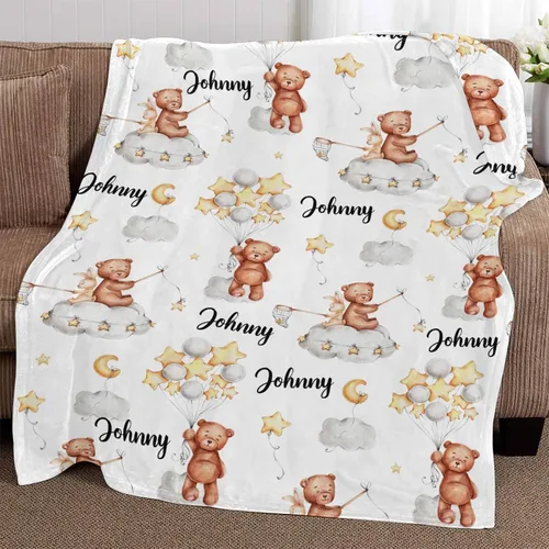 Miniatura 3 de YESCUSTOM Manta de bebé personalizada con nombre para niñas y niños, manta de bebé personalizada con globo de estrella pequeña para niños recién