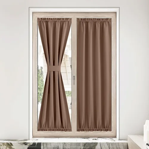 Miniatura 300 de NICETOWN Cortinas opacas unicolor con aislamiento térmico para puerta francesa, granja, oscurecimiento de habitación, puertas y ventanas de Marrón